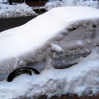 Car snuggled in tight.