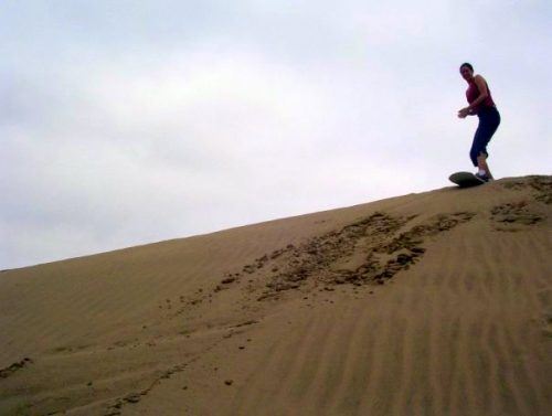 I start my graceful sandboard descent... so far so good!