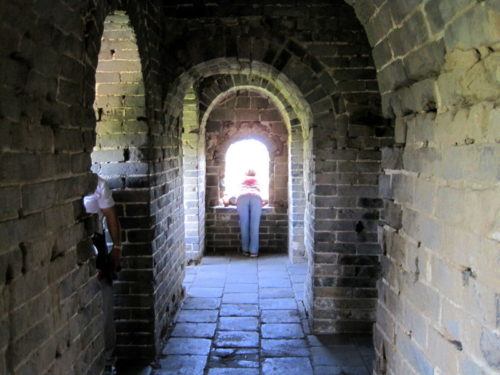 Guard towers are at regular intervals along the wall. Shade!