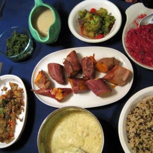 Baked yams, wild rice, steamed veggies...