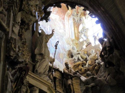 This sculpture-surrounded window in the cathedral is AMAZING.
