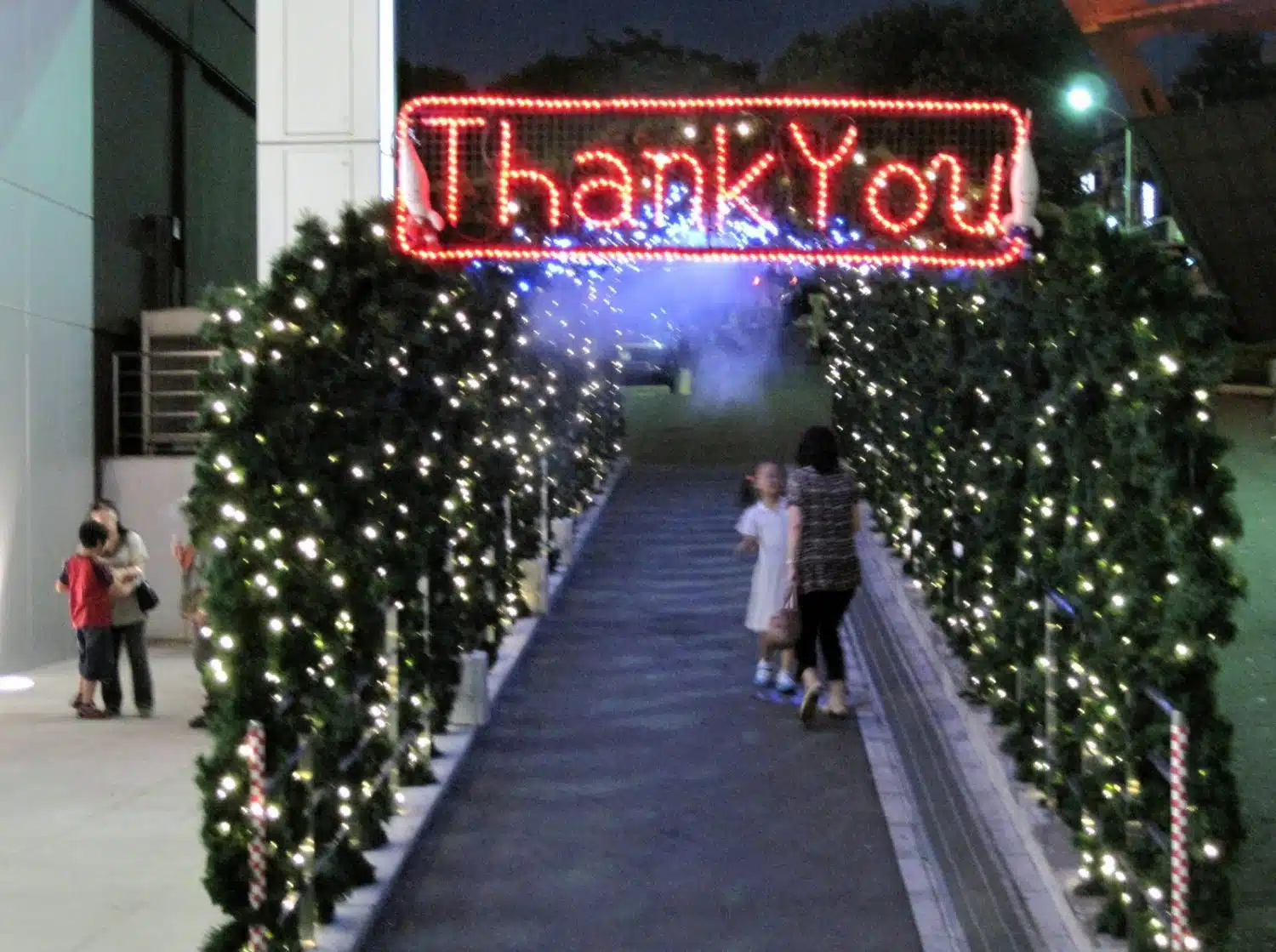 A lit-up "Thank You" sign.
