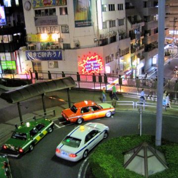 Looking down at a street in Japan.