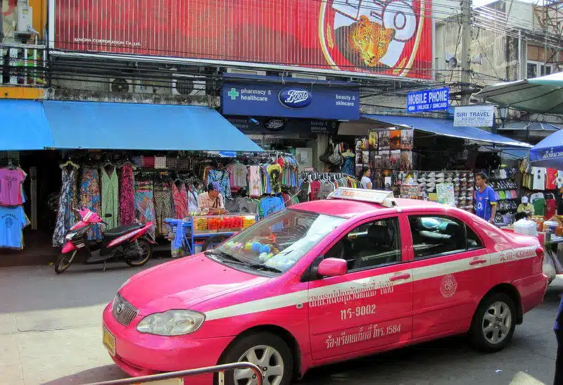The magenta pink cabs of Bangkok.