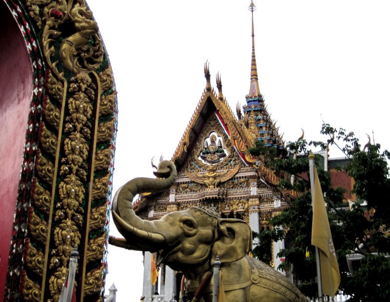 An elephant statue in a Bangkok temple.