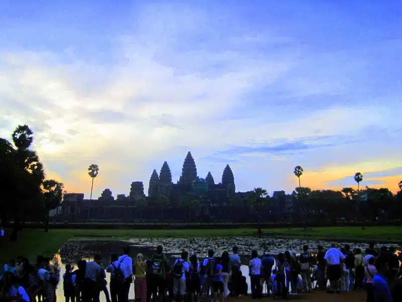The crowds at Angkor Wat at sunrise.