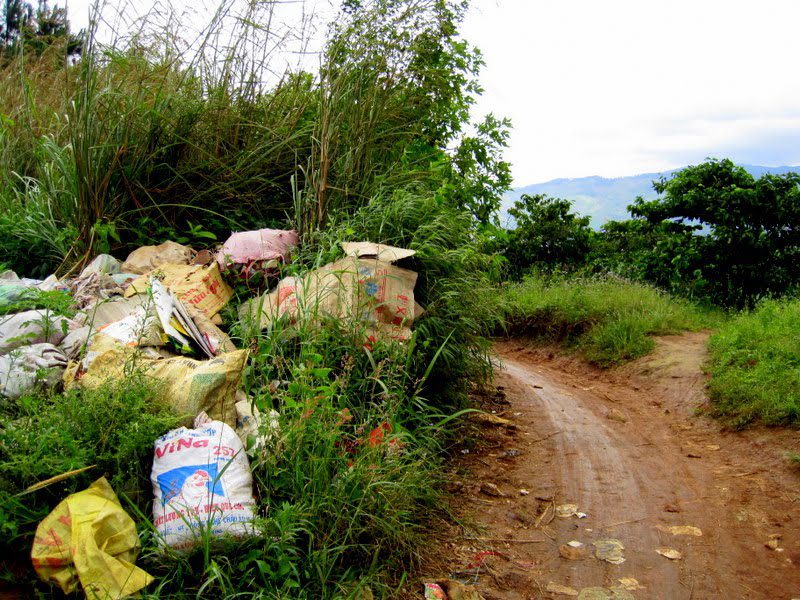 Trash piles in the Central Highlands of Vietnam.