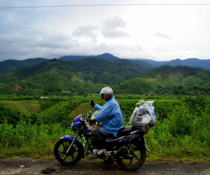 Motorcycling through Vietnam's Central Highlands.