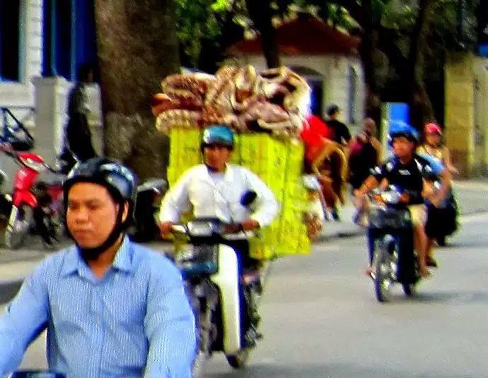 A giant octopus on a motorbike.