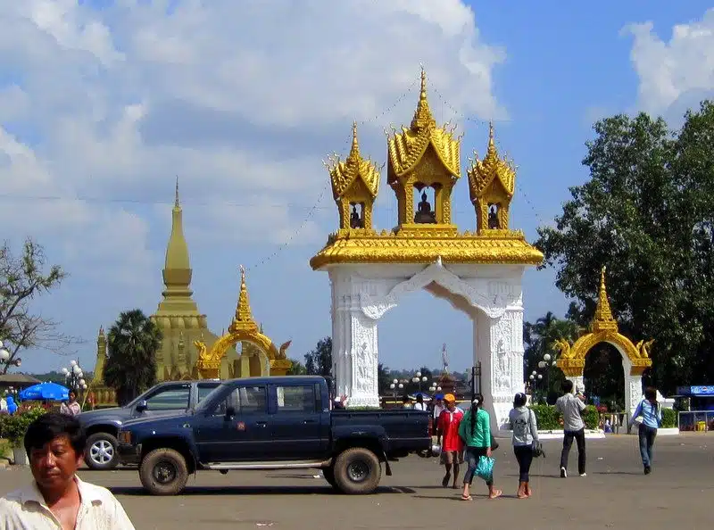A wonderful gold-tipped arch in Vientiane.