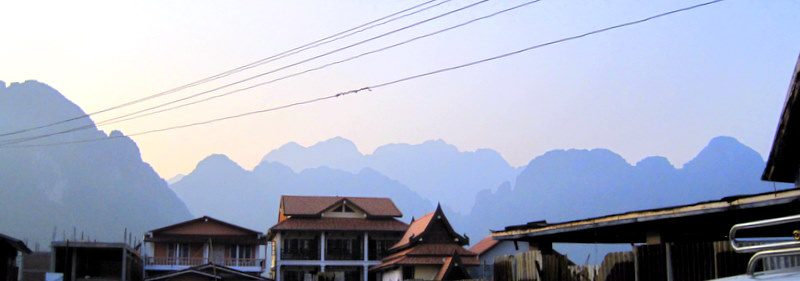 Mountains of Vang Vieng in the mist.