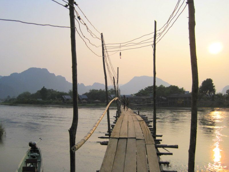 A wooden bridge in Vang Vieng.