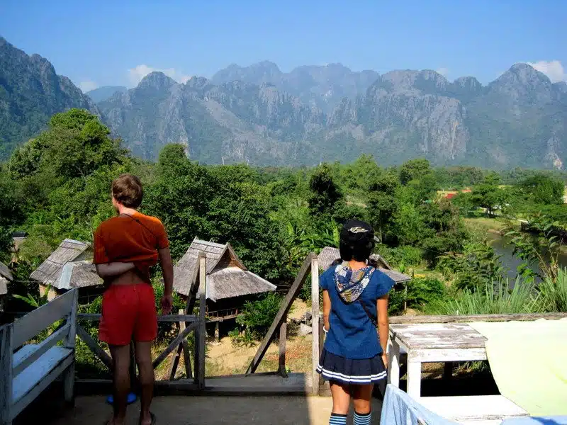 Tourists ogling the mountains in Vang Vieng.