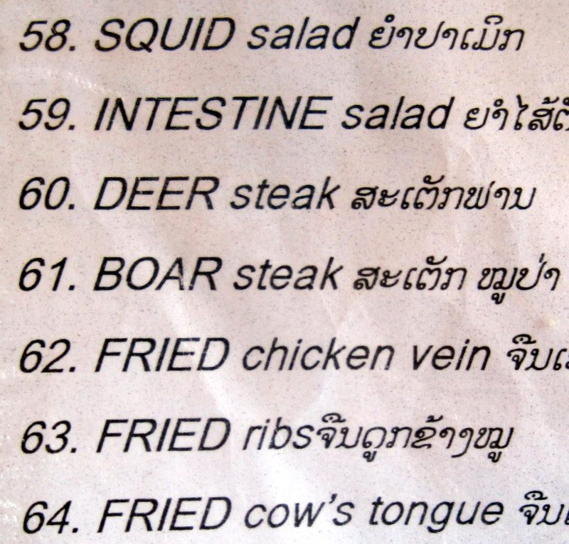 An interesting food menu in Laos.