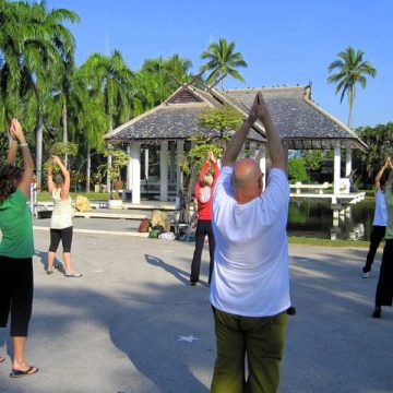 Stretching before Thai Massage practice.