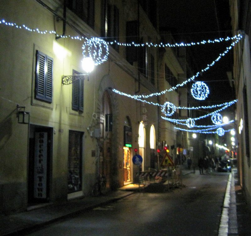 Blue holiday lights in Italy.