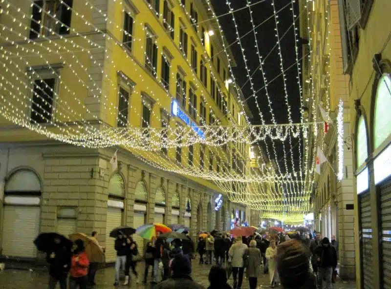 Holiday lights in Florence, Italy.