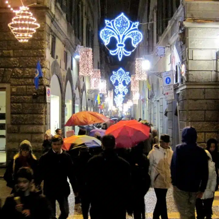 Love the holiday lights in Italy in December.
