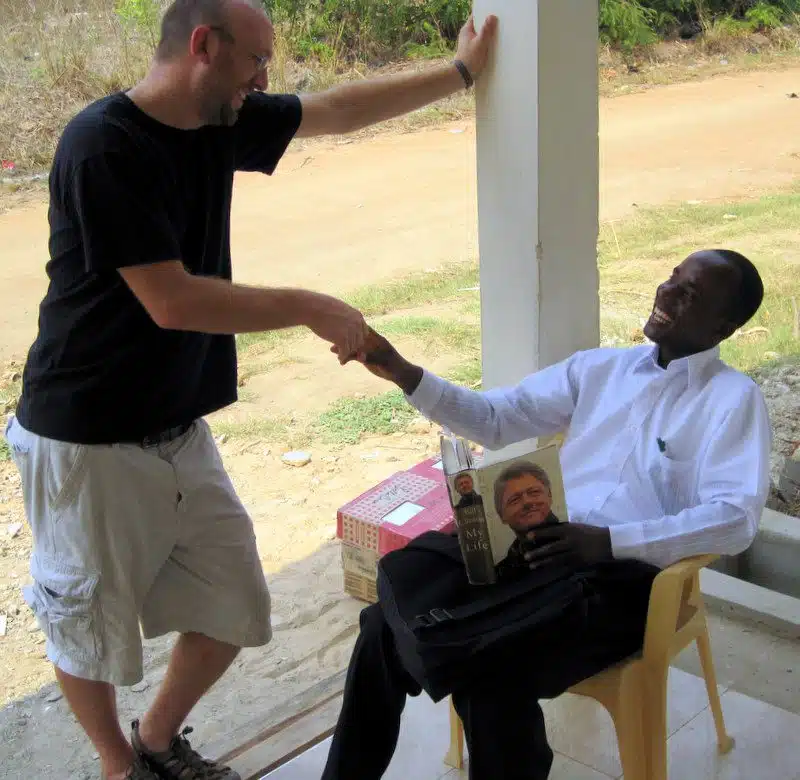 Complex handshakes in Ghana.