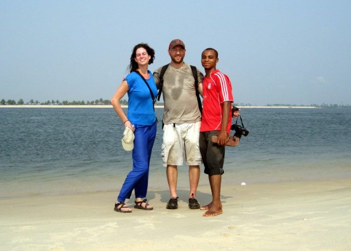 With friends where the Atlantic Ocean meets the Volta River in Ghana.