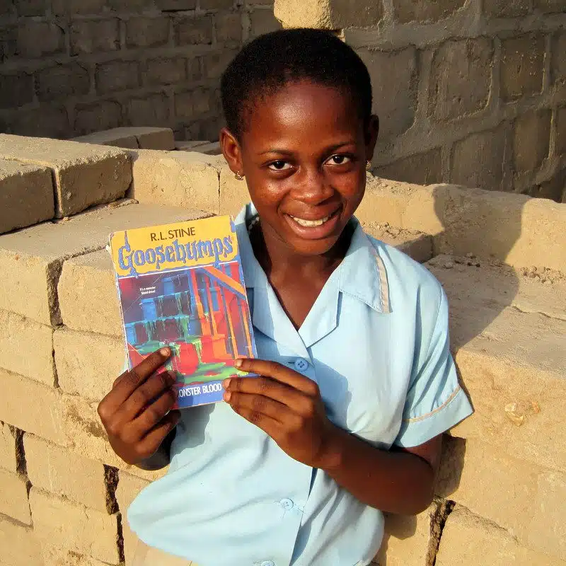Patience with her favorite book: Goosebumps!