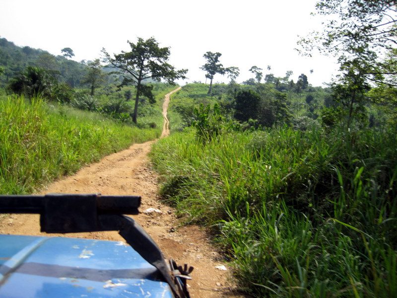 Driving the very bumpy dirt road in rural Ghana.