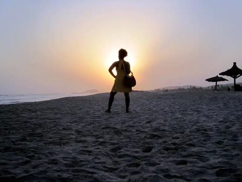 Silhouetted against the sunset.