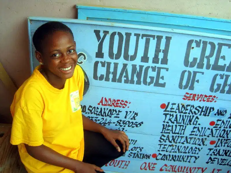 Patience with the Youth Creating Change sign.