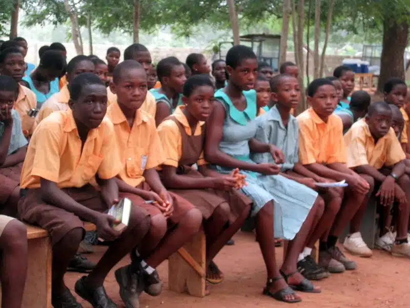 Hannah with classmates in Ghana.