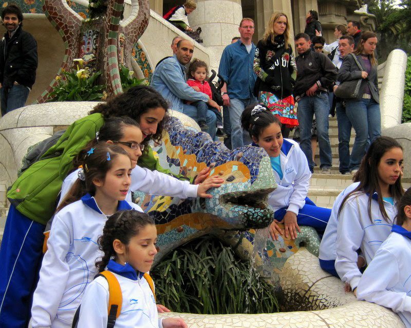 School children at Parque Guell in Barcelona.