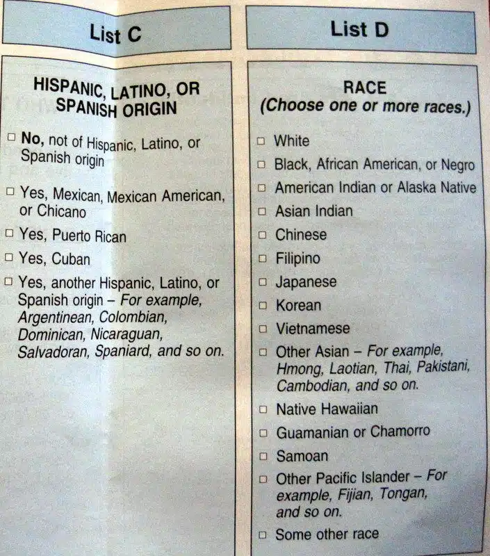 U.S. Census Race form 2010