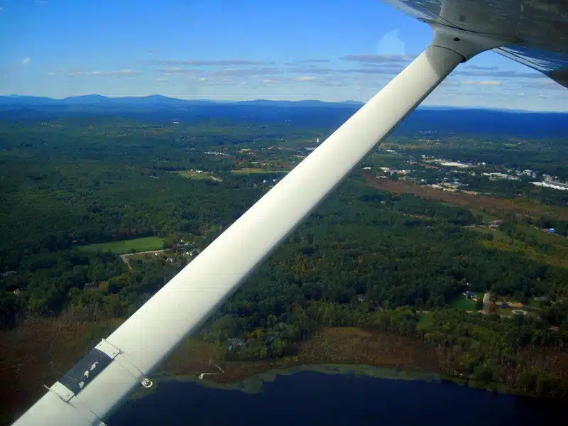 Flying a small plane at flight school classes in New Hampshire