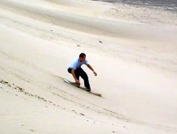Our host brother, showing how to actually sandboard.