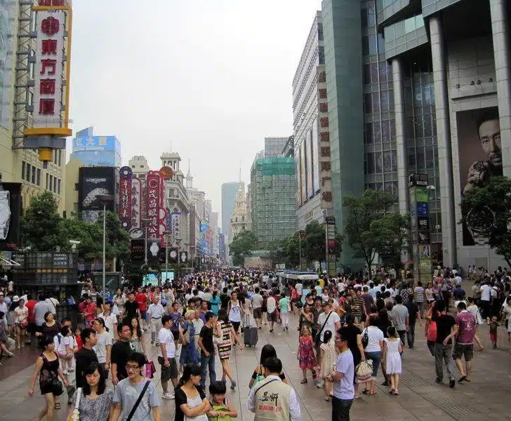 Crowded Nanjing Road in Shanghai.