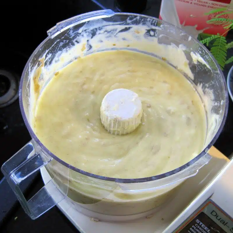 Creaming potatoes, garlic, soy milk. Yum!
