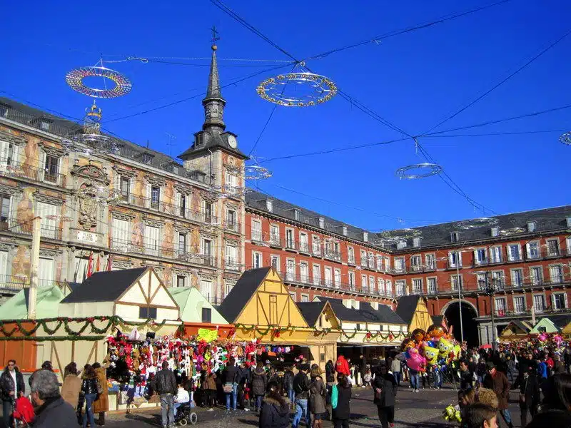 Madrid's giant, famous Plaza Mayor, decked out for the holidays.