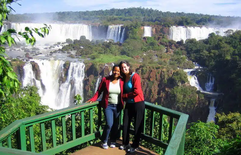 At splendid Iguazu Falls on the border with Argentina.