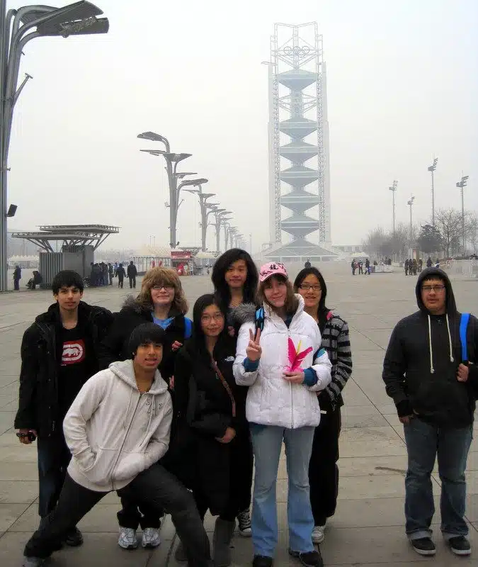 Julio with friends at Beijing's Olympic Center.