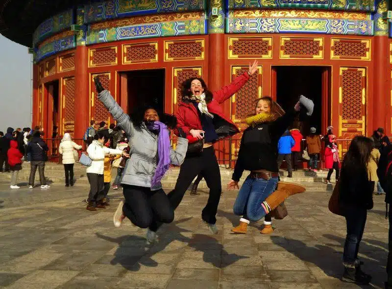 Such joy! Jumping at the Temple of Heaven.