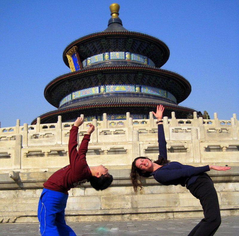 Signature "L" backbend with a student in Beijing!