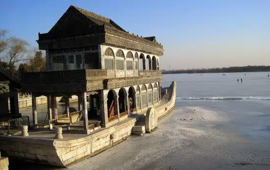 The famous Stone Boat at the Summer Palace: Skaters behind!