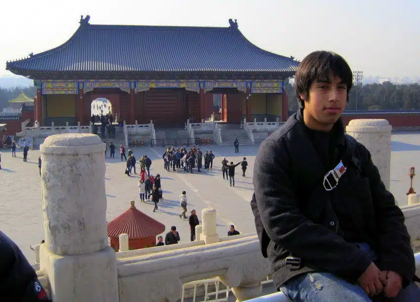 Daniel in a pensive moment at Tiantan Park.