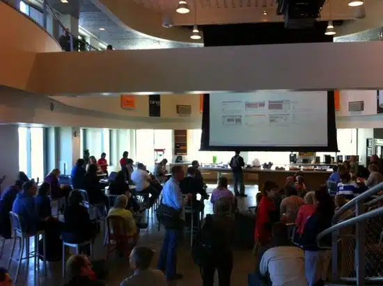 The central meeting area which launched and concluded EdCamp Boston.