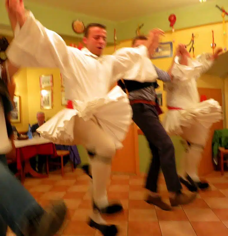 Wild Greek dancing means the Man Skirt lifts to show Man Tights!