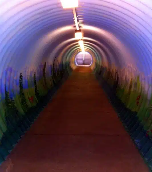 The tunnel leading to the TBEX conference. The art is appreciated!
