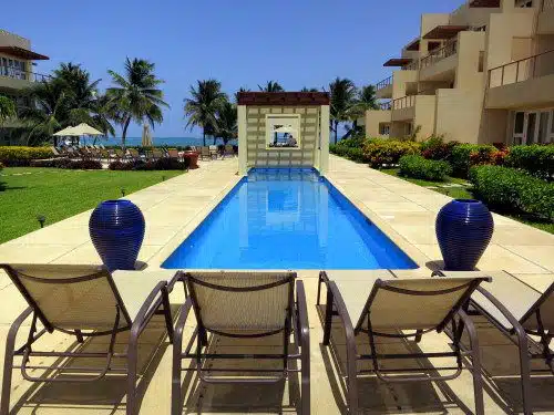 The lap pool at the Phoenix, overlooking the Caribbean Sea.