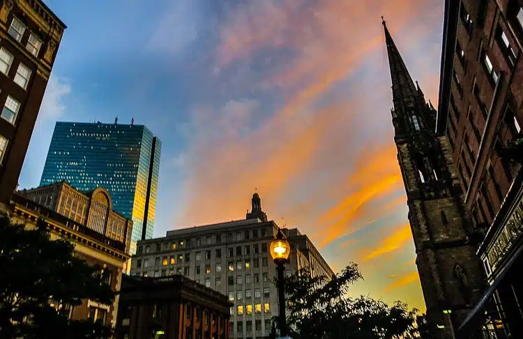 Boston sunset by the Hancock Building
