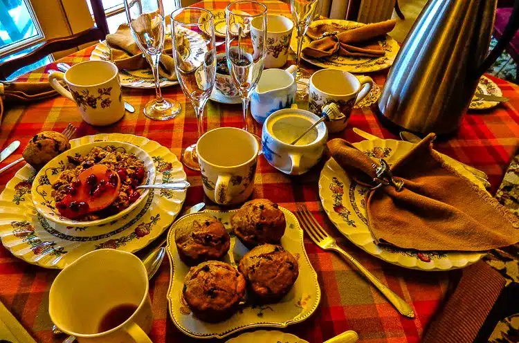 Wake up to a delicious home-cooked breakfast! Yes, those are pumpkin-chocolate muffins.