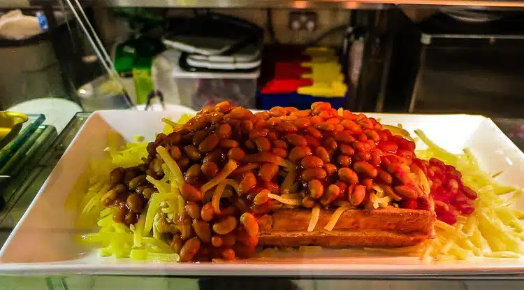 Find a place called "Wonder Waffle" and consider ordering a bean waffle.