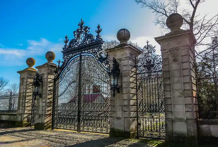 Newport, Rhode Island Mansions: front gate of Marble House mansion.